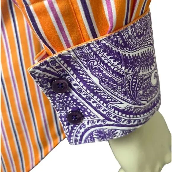 Striking Bertigo Tangerine/Hot Pink/Purple Striped L/S Dress Shirt NWOT Sz 5(XL) - Picture 9 of 9